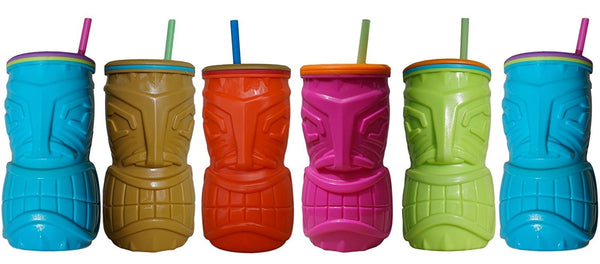 22 oz. Translucent Brown Tiki Tropical Cup with Straw - 84/Case