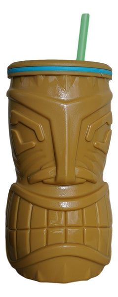 22 oz. Translucent Brown Tiki Tropical Cup with Straw - 84/Case