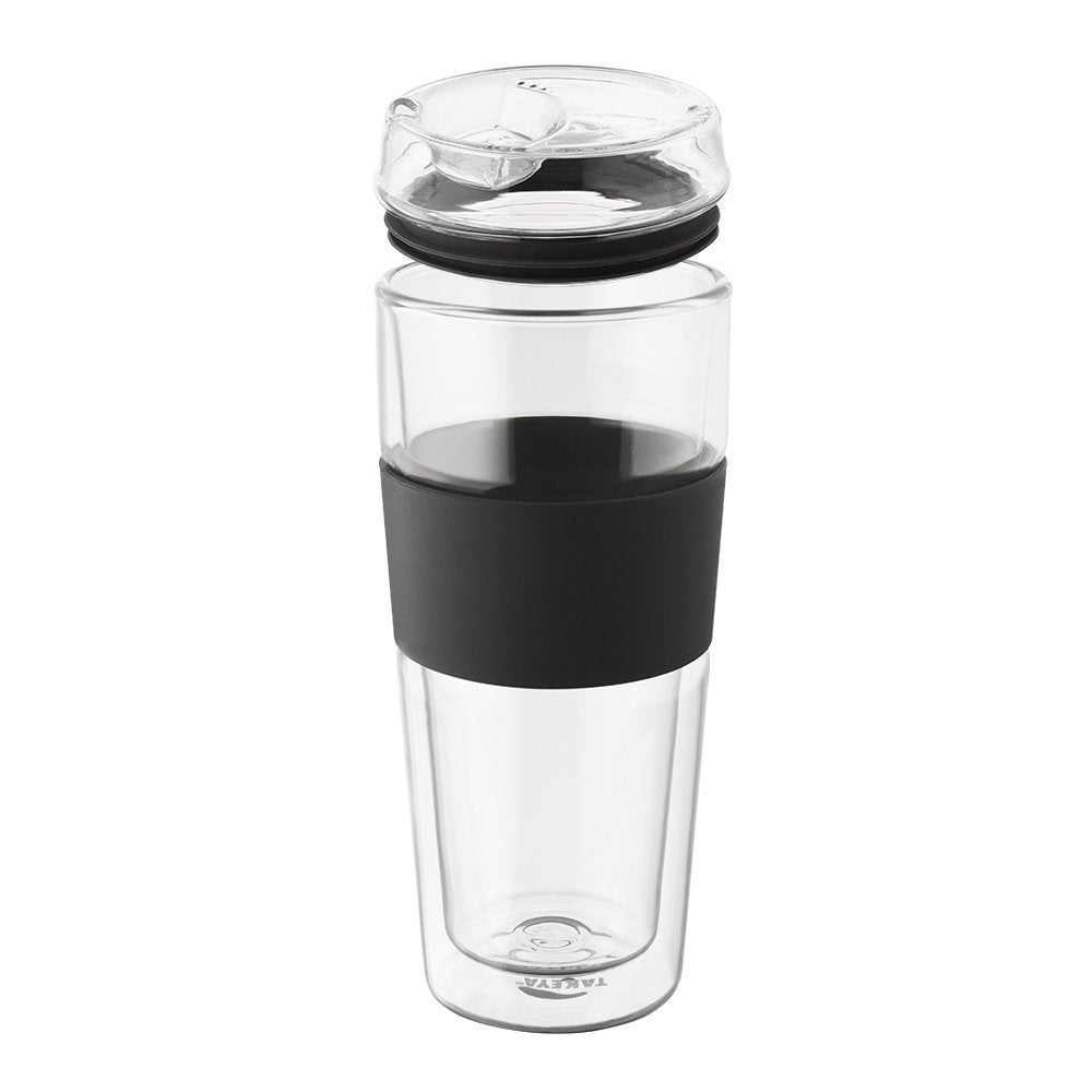 Takeya Double-Wall Glass Tea/Coffee Tumbler, 16-Ounce, Black, Pack